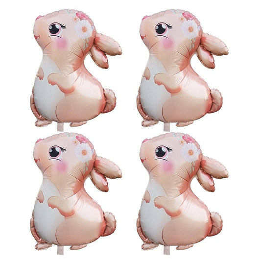 4PCS Pink Large Bunny Foil Balloon Rabbit Balloons Bunny Party Decorations Animal Mylar Balloons for Birthday Spring Woodland Themed Supplies