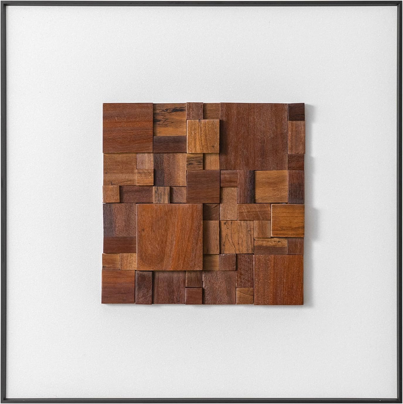 Regine Switzerland 3D Wood Textured Large Framed Abstract Wall Art - Modern Geometric Design, 24”H x 24”W, Brown for Living Room & Office Decor