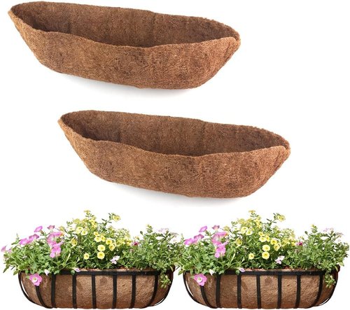 EROCK Coco Liner Replacement - 2 Pack Half Moon Planter Liners for 24/30/36/48 Inch Window Boxes | Ideal for Hanging Gardens and Flower Baskets