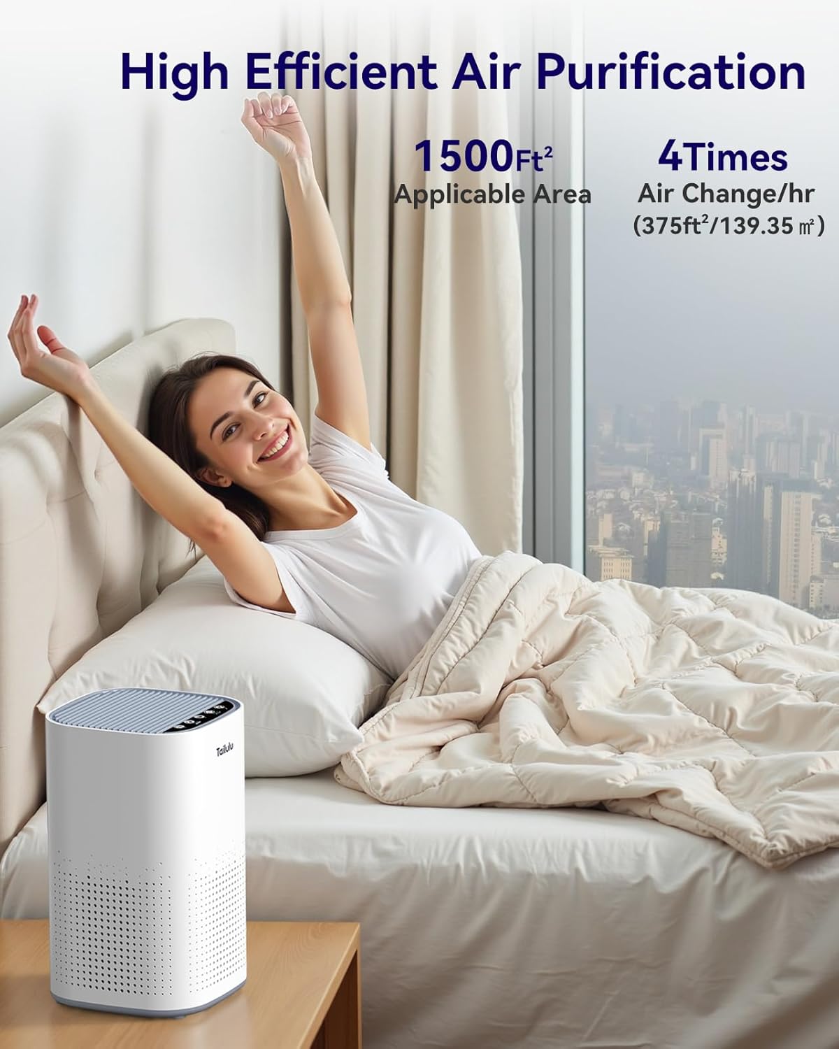 Tailulu H13 True HEPA Air Purifier - Quiet 15dB for Large Rooms up to 1500ft² | Ideal for Pets, Dust & Odors