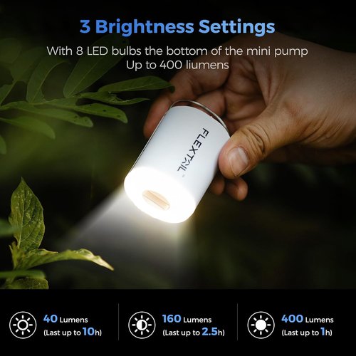 FLEXTAILGEAR Portable Air Pump - Rechargeable Inflatable Pump with Camping Lantern & Magnetic Design | 2X 4kPa