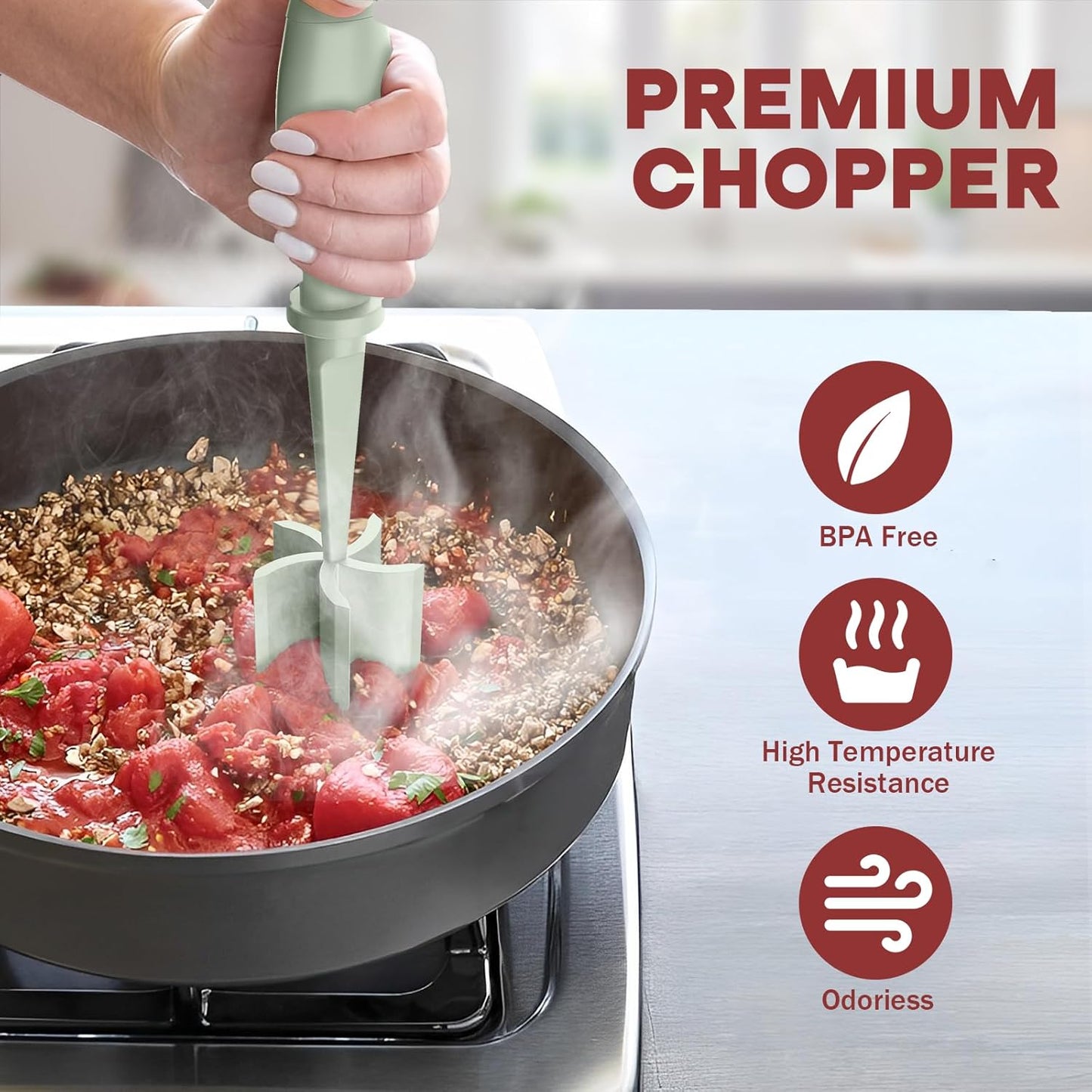 Skiennix Meat Chopper - Premium Heat Resistant Hamburger Grinder | Green Nylon Smasher for Ground Beef