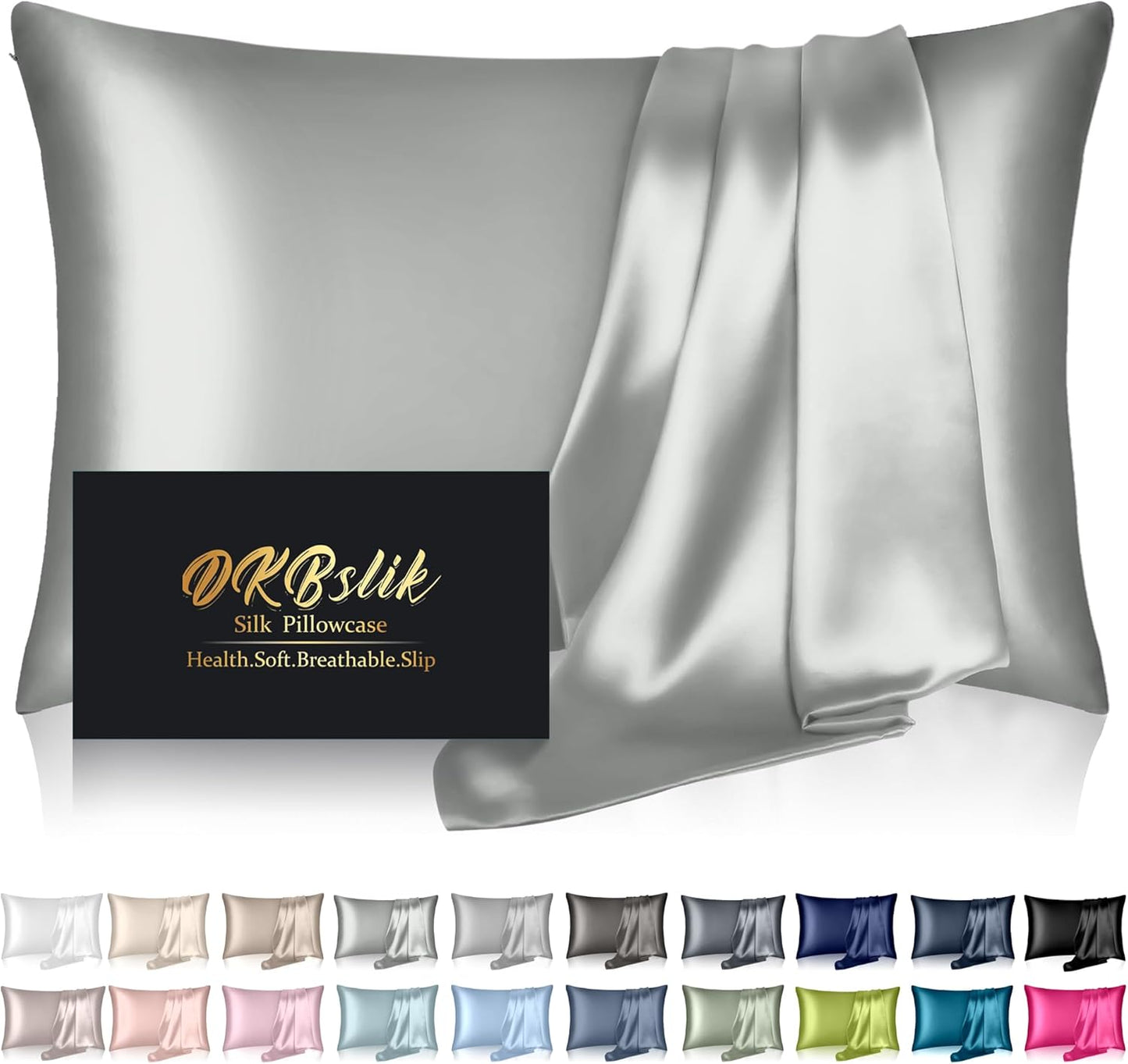 Mulberry Silk Pillowcases | Standard Size | Natural Silk for Hair & Skin | Silver Grey with Zipper