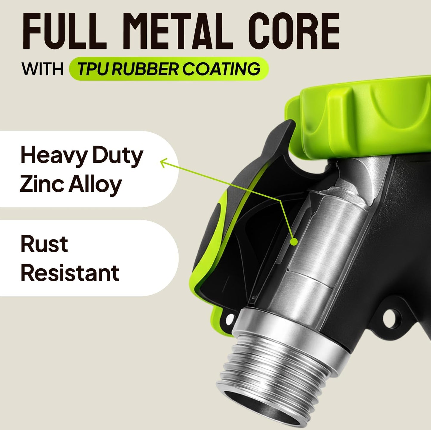 LIME Heavy Duty 2-Way Hose Splitter - Metal Y Connector with Shutoff Valves | 3/4 Inch GHT Adapter