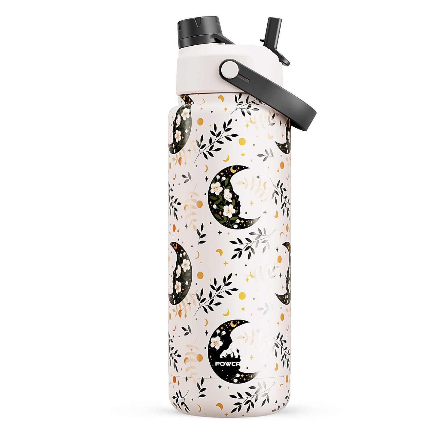POWCAN 32 oz Insulated Water Bottle with 2-in-1 Straw and Spout Lid, Keep Cold 24H, Leak-Proof, BPA-Free, Double Wall Stainless Steel Water Bottle for Sports, Gym, Travel and School (Moonlight Garden)
