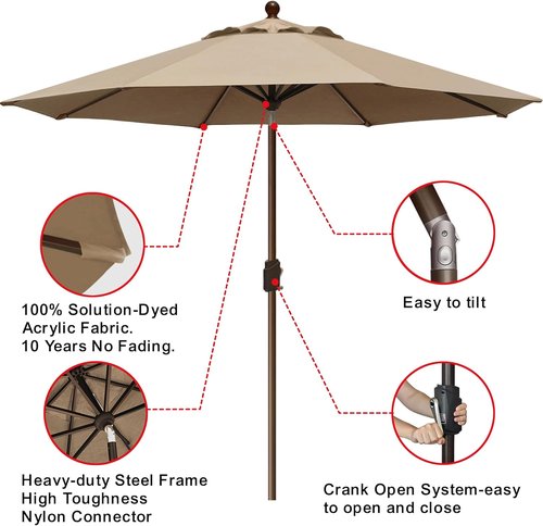 EliteShade USA 9Ft Market Patio Umbrella - Heavy Duty UV Protection & Windproof Vented Top | Heather Beige
