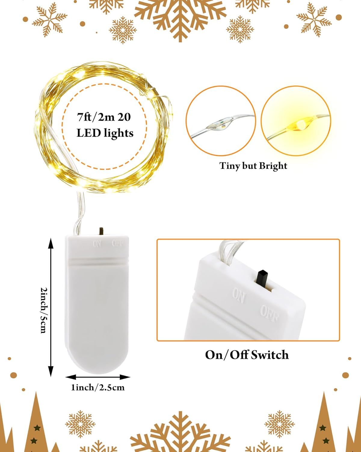 Riakrum 20 LED Fairy Lights - Waterproof Battery Operated String Lights for Weddings & Parties | 7ft, Warm White, 50 Pack