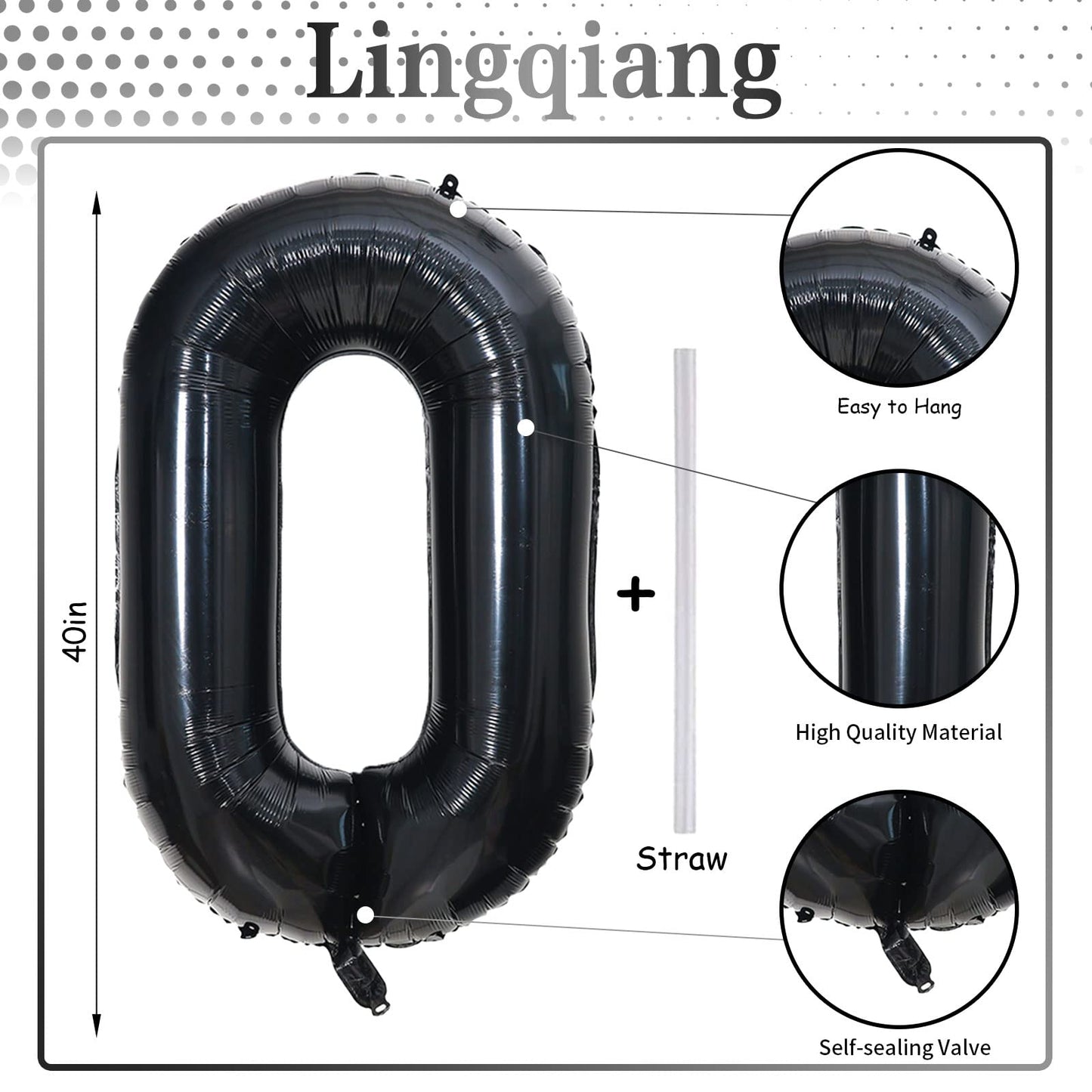 Black Number 0 Balloon for Girls Boys, 40 Inch Large Number 0-9 Foil Mylar Helium Digital Balloons Set for Women Men Birthday Graduation Anniversary New Year Eve Party Decorations Celebration Supplies