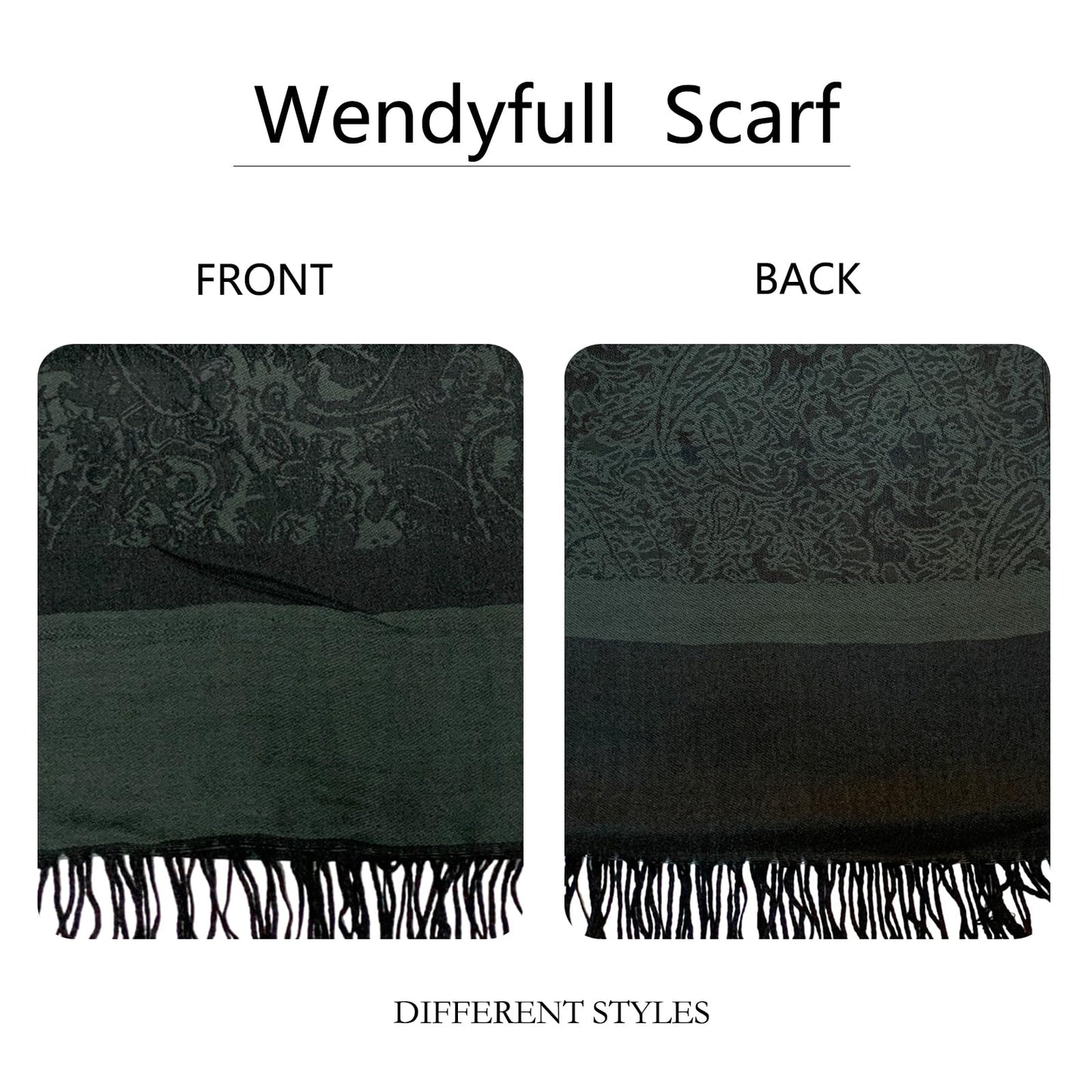 Wendyfull Pashmina Shawls and Wraps w/Fringe Two Tone Vintage Jacquard Paisley Rave Scarf for Weddings Festival (Black)
