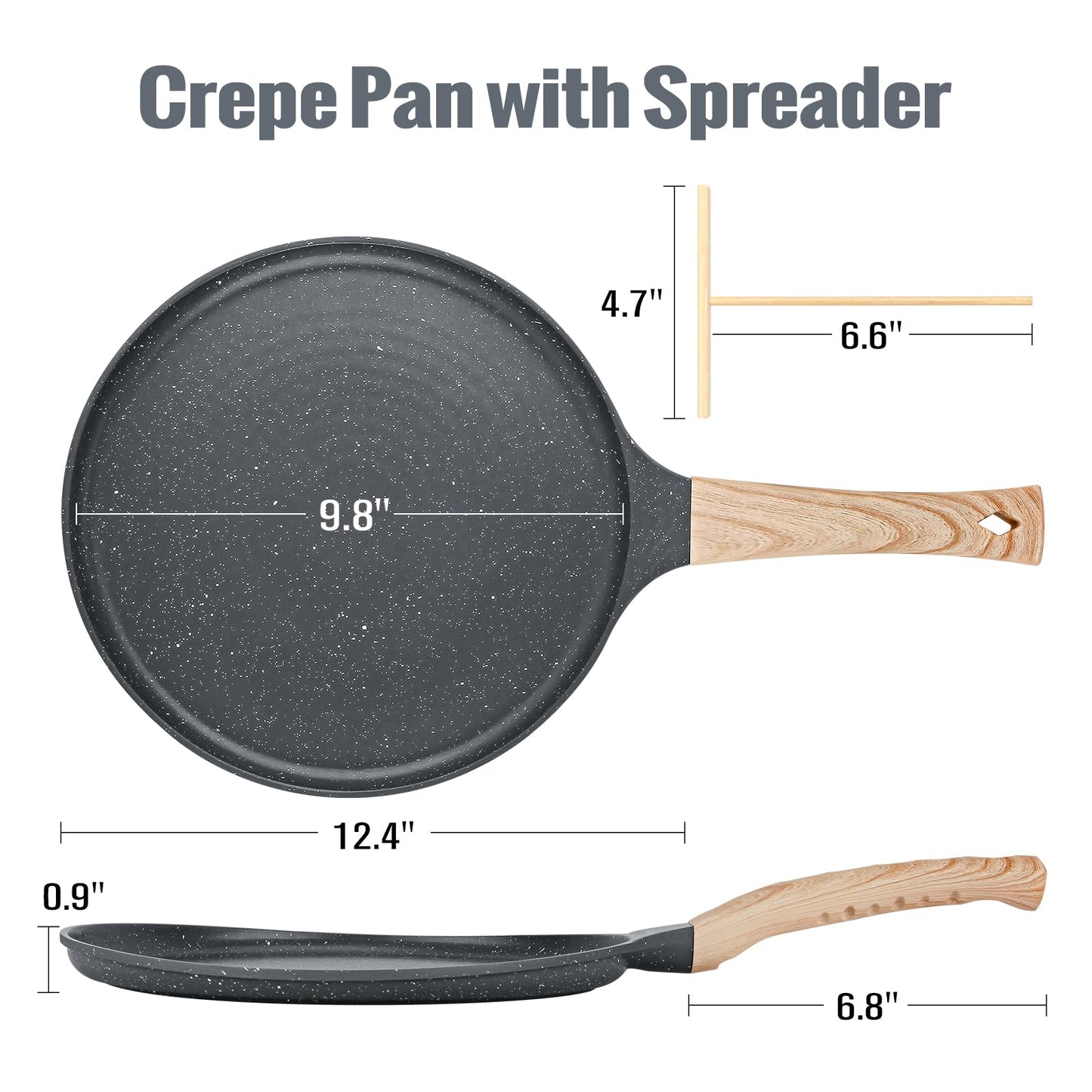 SouxMux Nonstick 11-Inch Crepe Pan with Spreader, Ceramic Coated Dosa Tawa Pan, Induction Compatible Flat Skillet for Pancakes, Omelettes, and More with Cool Handle, PFOA Free