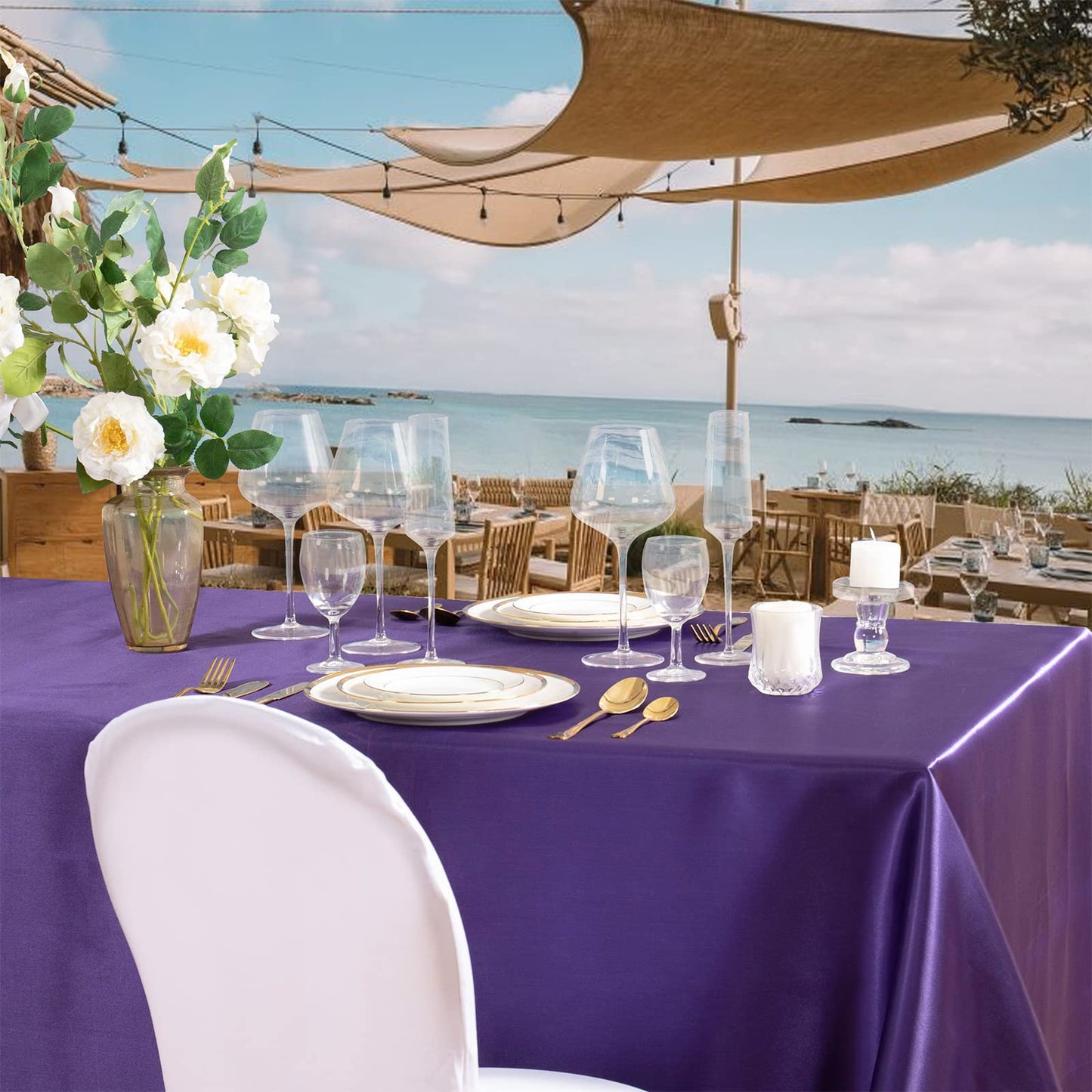 Horbaunal Purple Satin Tablecloth 60 x 102 Inches Rectangle Satin Table Cover Bright Silk Table Cloth Smooth Table Decoration for Wedding Party Banquet