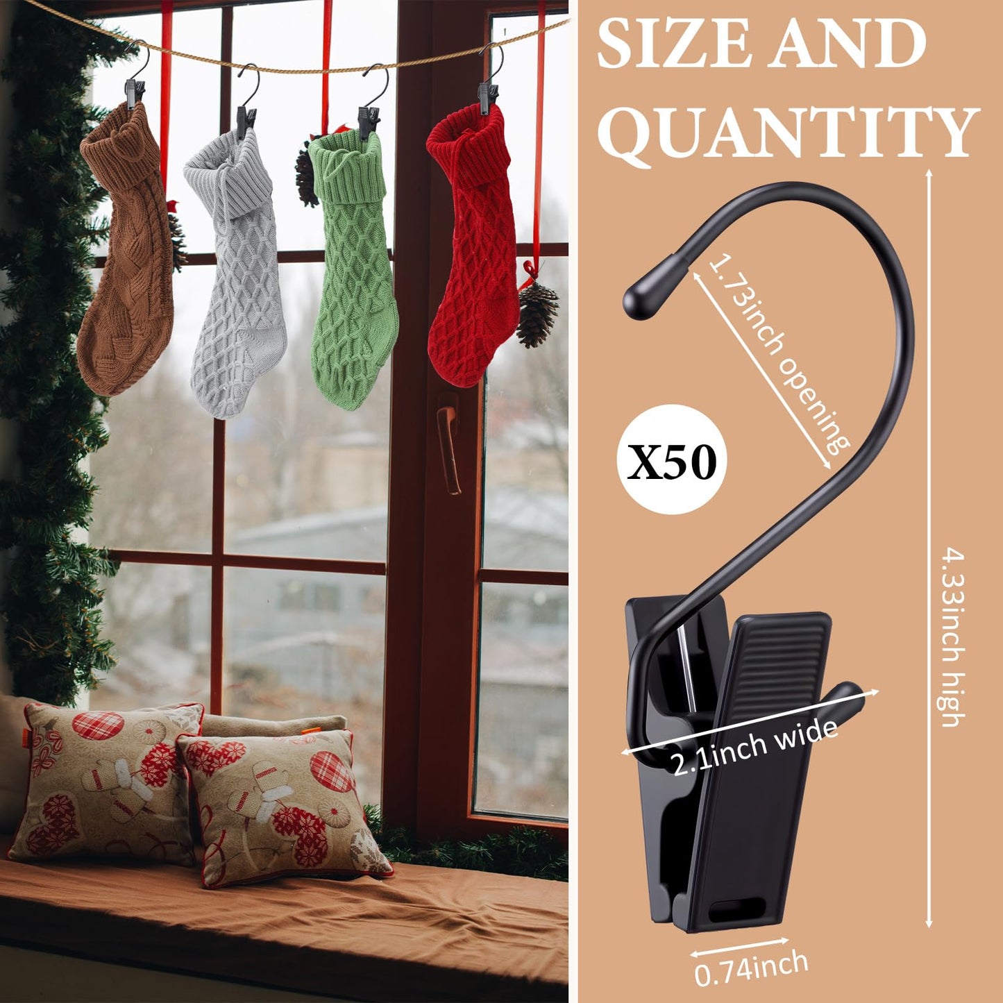 Otoolling 50 Pcs Boot Hangers for Closet Boot Hooks Pants Hangers with Clips Heavy Duty Black Clothes Clips for Legging Socks Towels Hats