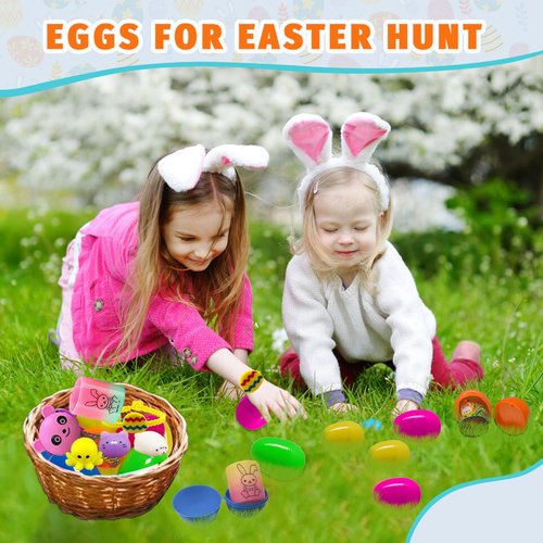 GDWDGJ 300pcs Easter Eggs with Toys Inside Bulk Filled Easter Egg Fillers 100 Pack Non Candy Stuffed Easters Basket Stuffers Essentials for Kids Girls Toddlers Boys Easters Egg Hunt Party Favors