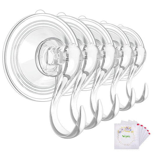 VIS'V Large Suction Cup Hooks with Wipes, Heavy Duty, Removable and Reusable, Clear, 5 Pcs