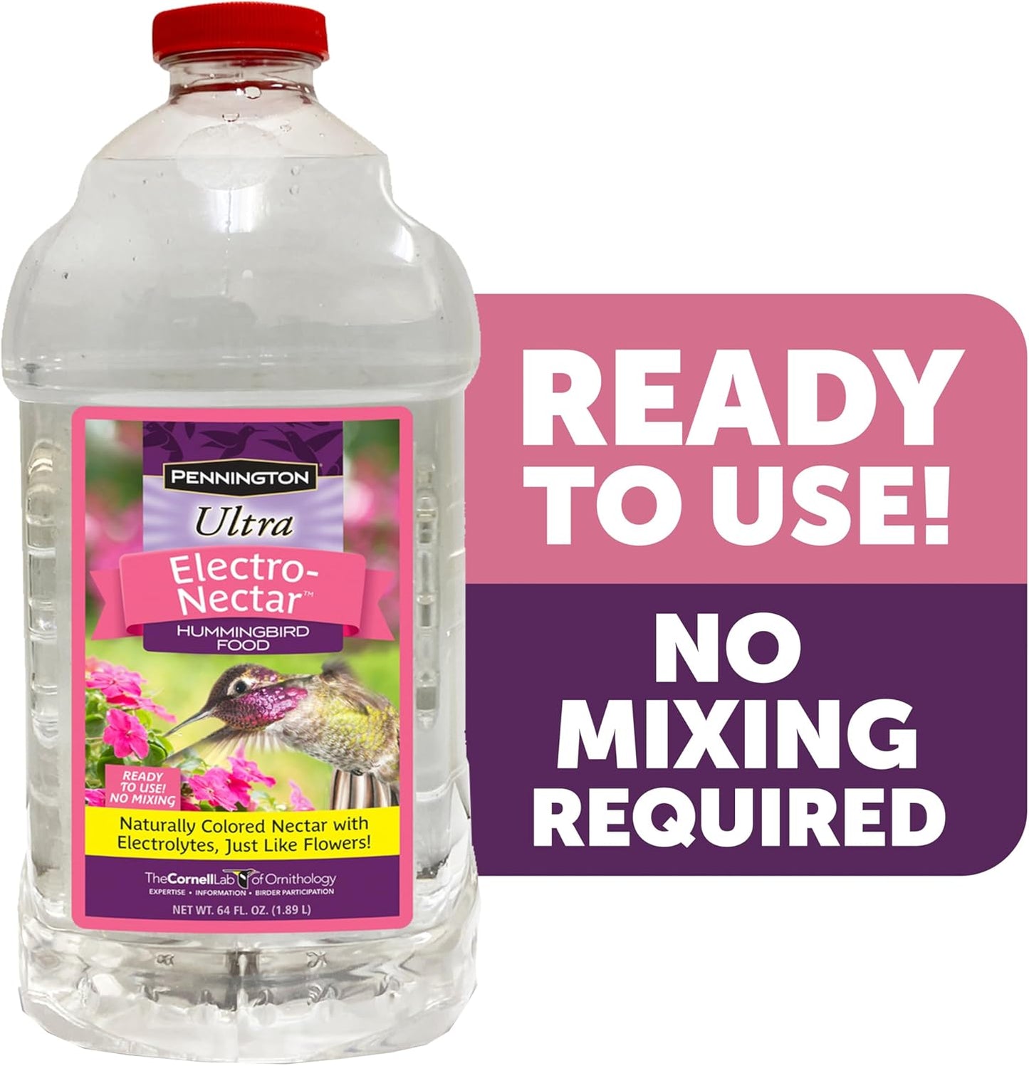 Pennington Hummingbird Nectar - Ready to Use, Naturally Colored with Electrolytes | 64 oz Bottle