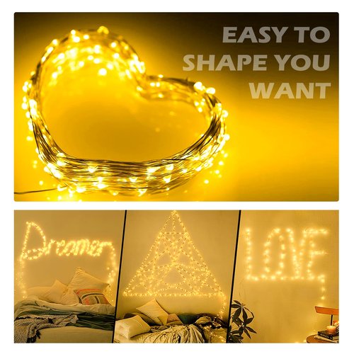 Ehome String Lights, USB Fairy Lights Plug in with Remote & Timer 33 ft 100 LED Twinkle String Lights Silver Wire Lights 8 Modes Outdoor Indoor Waterproof Starry Lights DIY Party Wedding, Warm White