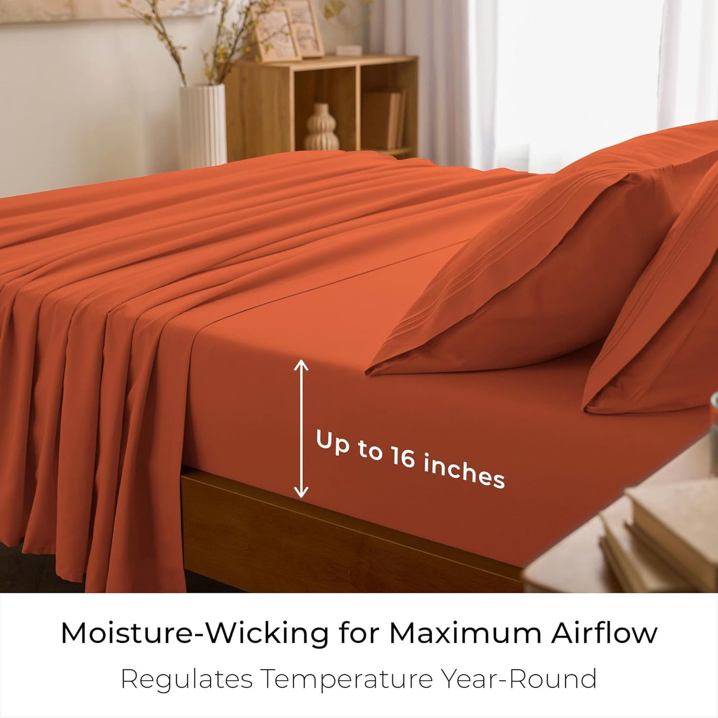 Mellanni King Sheets Set - 4 PC Hotel Luxury Bedding | Extra Soft, Cooling, Wrinkle-Resistant (King, Poppy Orange)