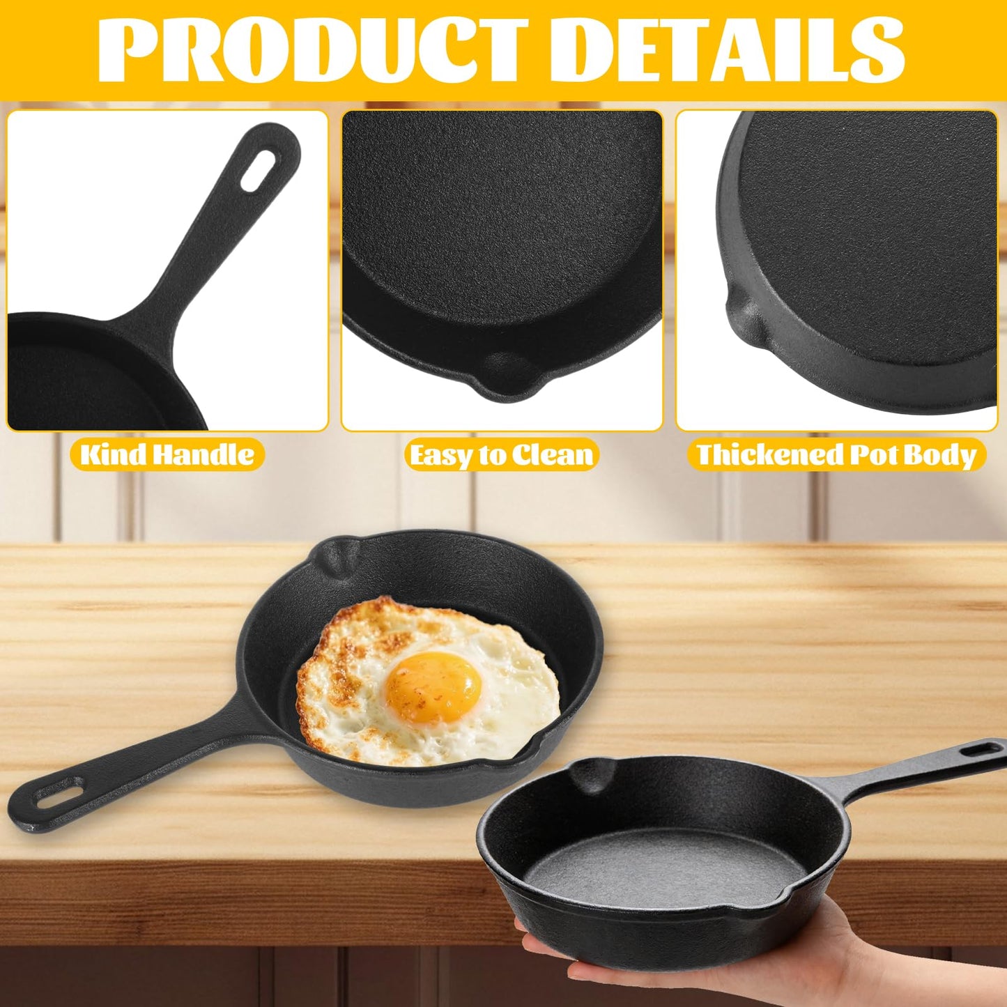 LDHHYH 4 Pack Mini Cast Iron Skillet, 5.5 Inch Small Cast Iron Frying Pan, Pre-Seasoned Cast Iron Skillet Set, Black Non-Stick Mini Cast Iron Cookware for Stove Oven Grill Safe Indoor and Outdoor Use