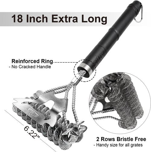 GRILLART Grill Brush - Bristle-Free BBQ Cleaner for Safe Grilling - 18" Stainless Steel Tool