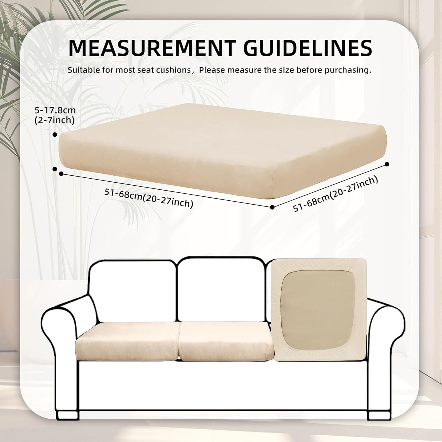 BIETYONE 8Pcs Stretch Velvet Patio Cushion Covers - Fluffy, Washable Slipcovers for Outdoor & Indoor Use | Beige