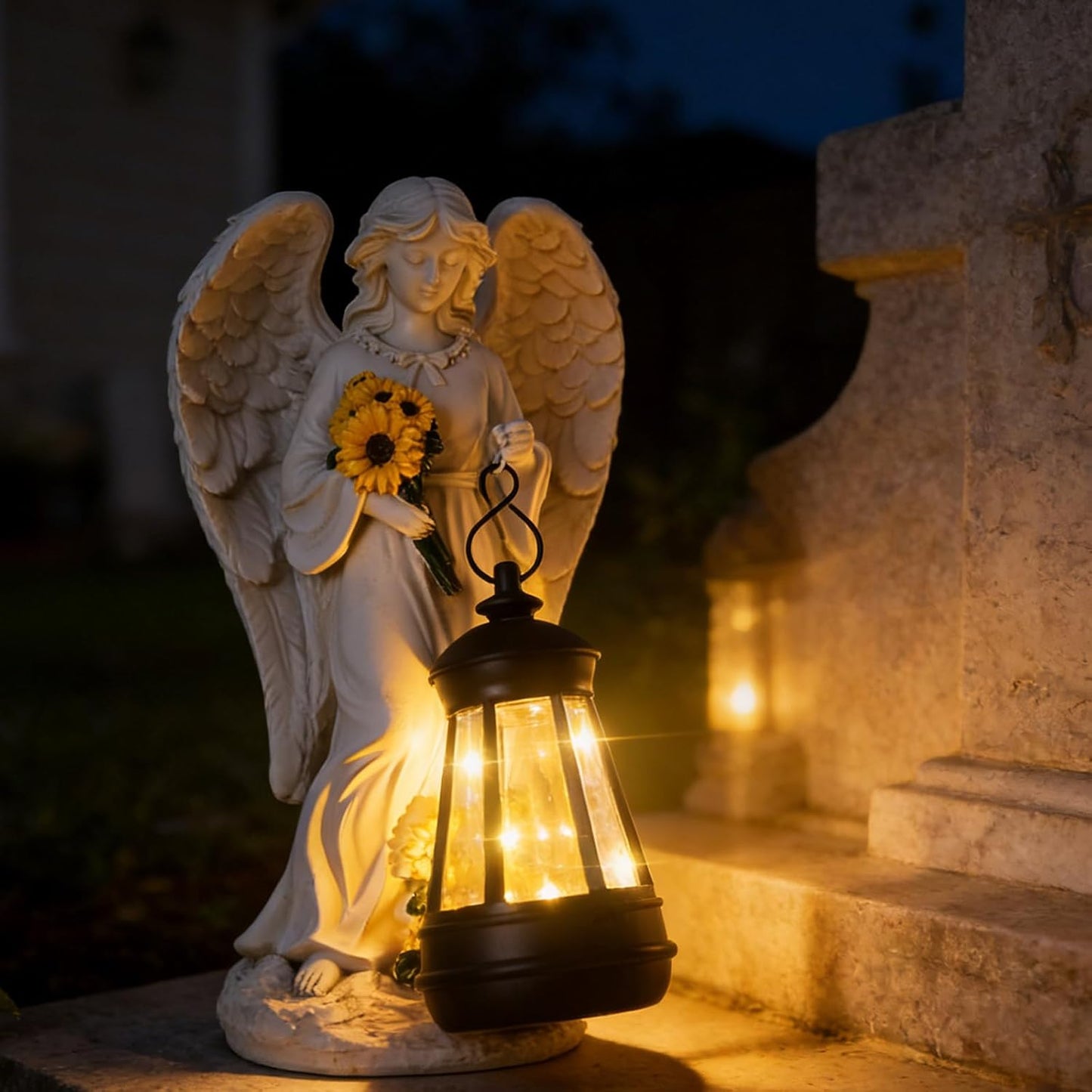 Regine Switzerland Sympathy Gifts | 8.8" Resin Angel Figurine Holding Sunflowers - Waterproof Cemetery Decor