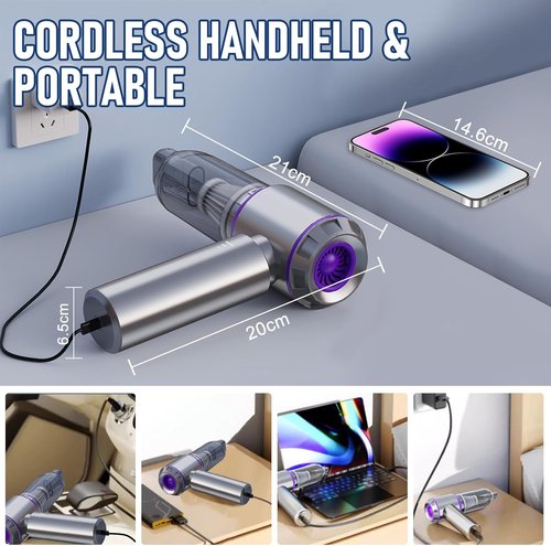 Houscly Car Vacuum - Portable Cordless 20000PA High Power 4-in-1 Handheld Cleaner | Ideal for Home & Travel