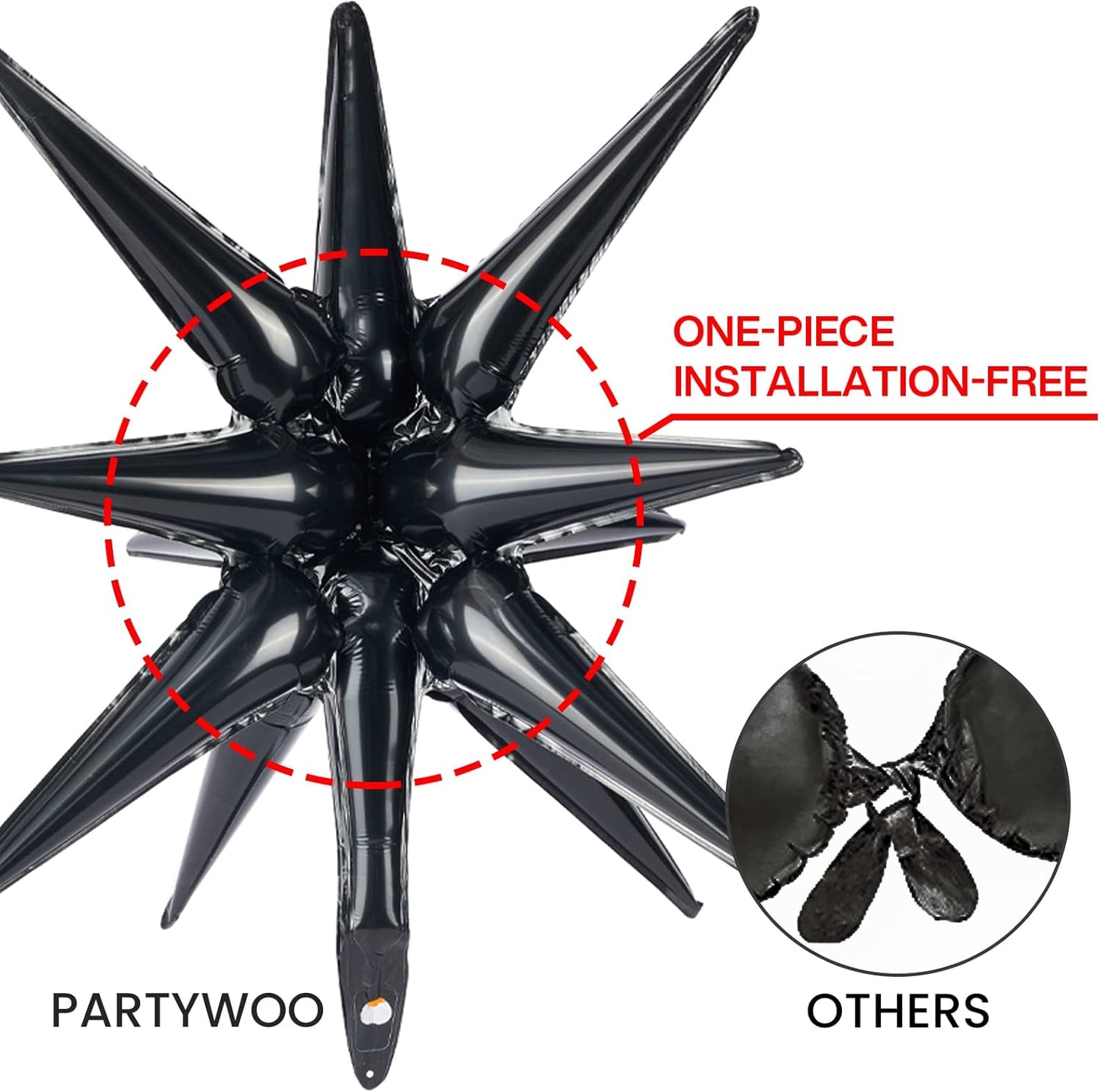 PartyWoo Black Star Foil Balloons - 6-Piece Set of 22-Inch Mylar Balloons for Graduation & Birthday Decor