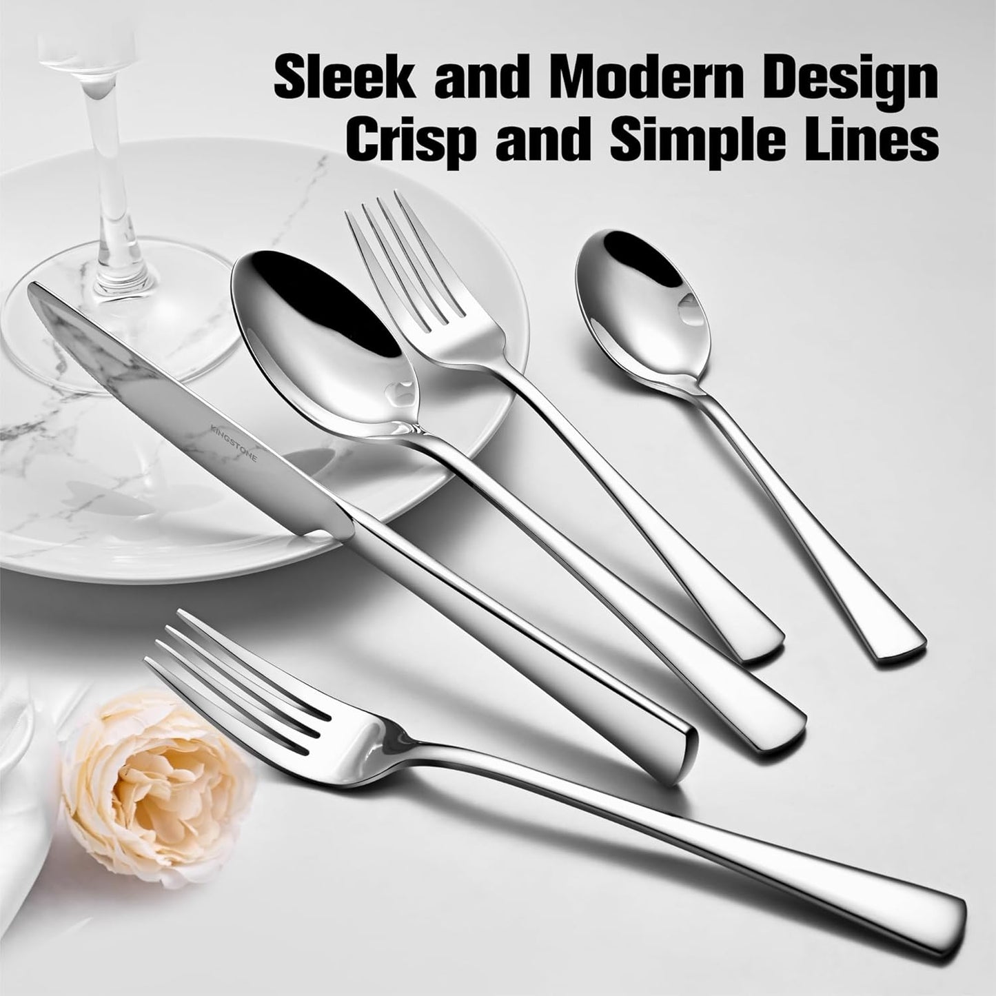 KINGSTONE 40-Piece Silverware Set for 8 | Forged 18/10 Stainless Steel, Mirror Finish, Dishwasher Safe