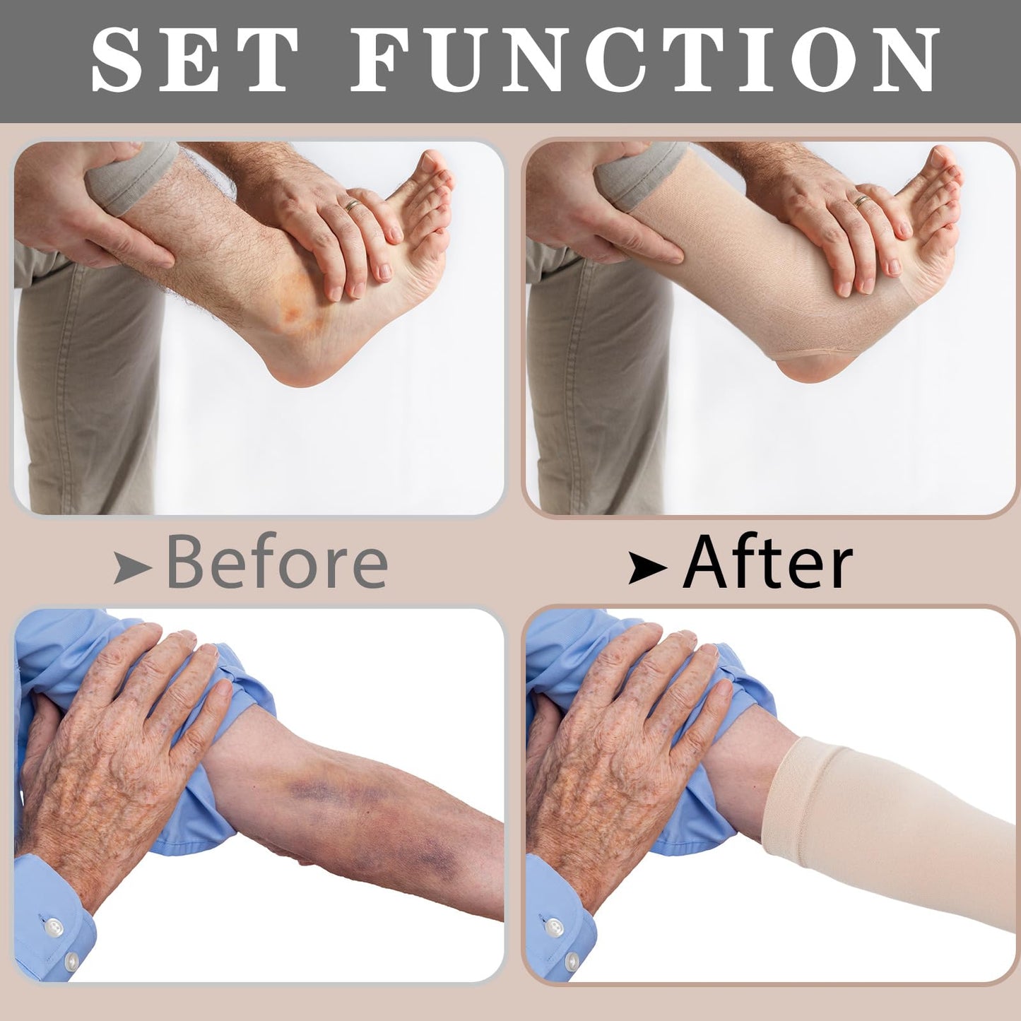 Zoooyawn 4 Pairs Elderly Leg and Arm Skin Protectors Leg Protectors for Thin Skin from Tears Bruise Abrasions (Beige and Gray)(Beige and Black)