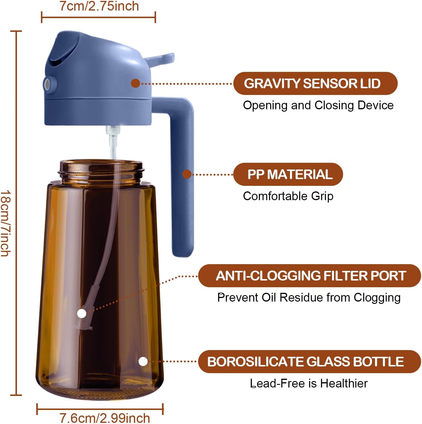 YARRAMATE 2Pcs Dark Brown Oil Sprayer - Food-Grade 2-in-1 Olive Oil Dispenser | 16oz for Cooking & BBQ