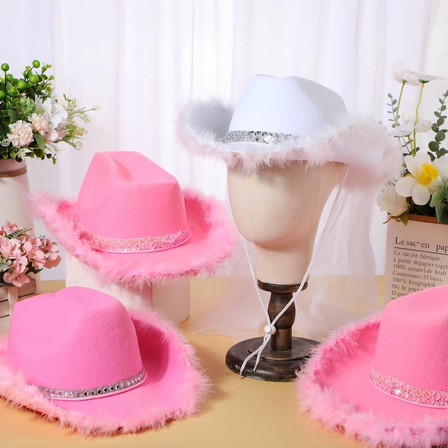 Unittype 12 Pcs Women Cowgirl Cowboy Hats Bachelorette Cowboy Hats for Bridal Shower Wedding Engagement Halloween Cosplay