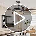 Y48D005 48-Inch Reversible Retractable Ceiling Fan with Lights - Black