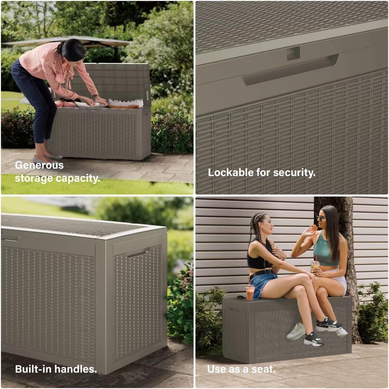 Regine Waterproof Outdoor Storage Box - 200 Gallon Lockable Resin Deck Bin for Pool Accessories & Garden Tools | Grey