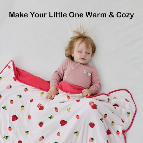 BubblePanda Bamboo Baby Blanket - Soft Neutral Crib Comforter for Boys & Girls | 30 x 40 Inch Strawberry