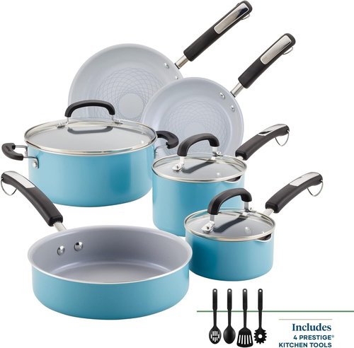 Farberware EcoAdvantage Ceramic Nonstick Cookware Set - 13 Pieces in Aqua Color