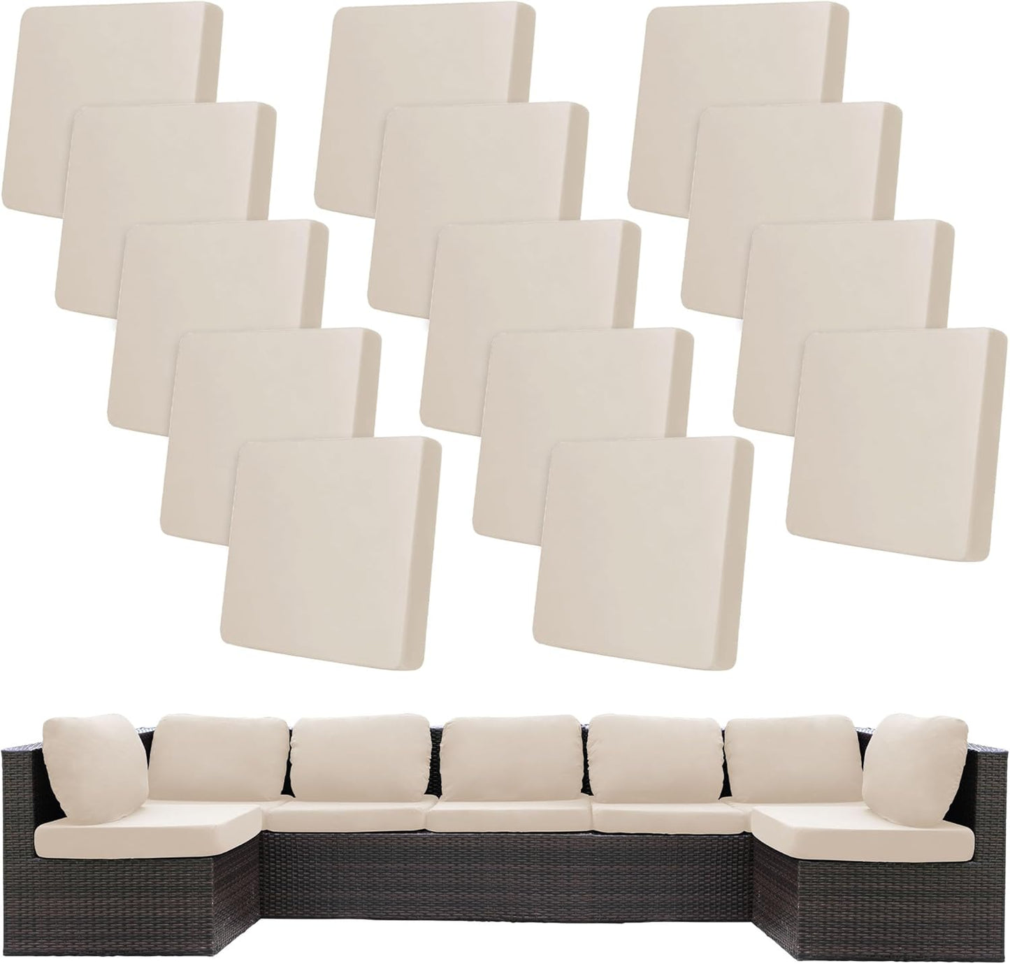 Skiennix 14-Piece Stretch Patio Cushion Covers - Washable Outdoor Sofa Slipcovers in Beige