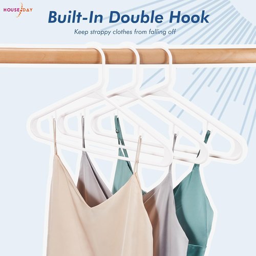 HOUSE DAY White Plastic Hangers - 16 Pack Non-Slip Space-Saving Clothes Hangers for Closet