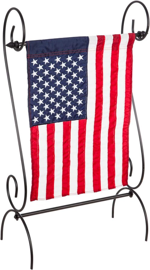 Evergreen Scroll American Garden Flag Stand - Premium Metal Holder for 12x18 Flags | Weatherproof Outdoor Decor