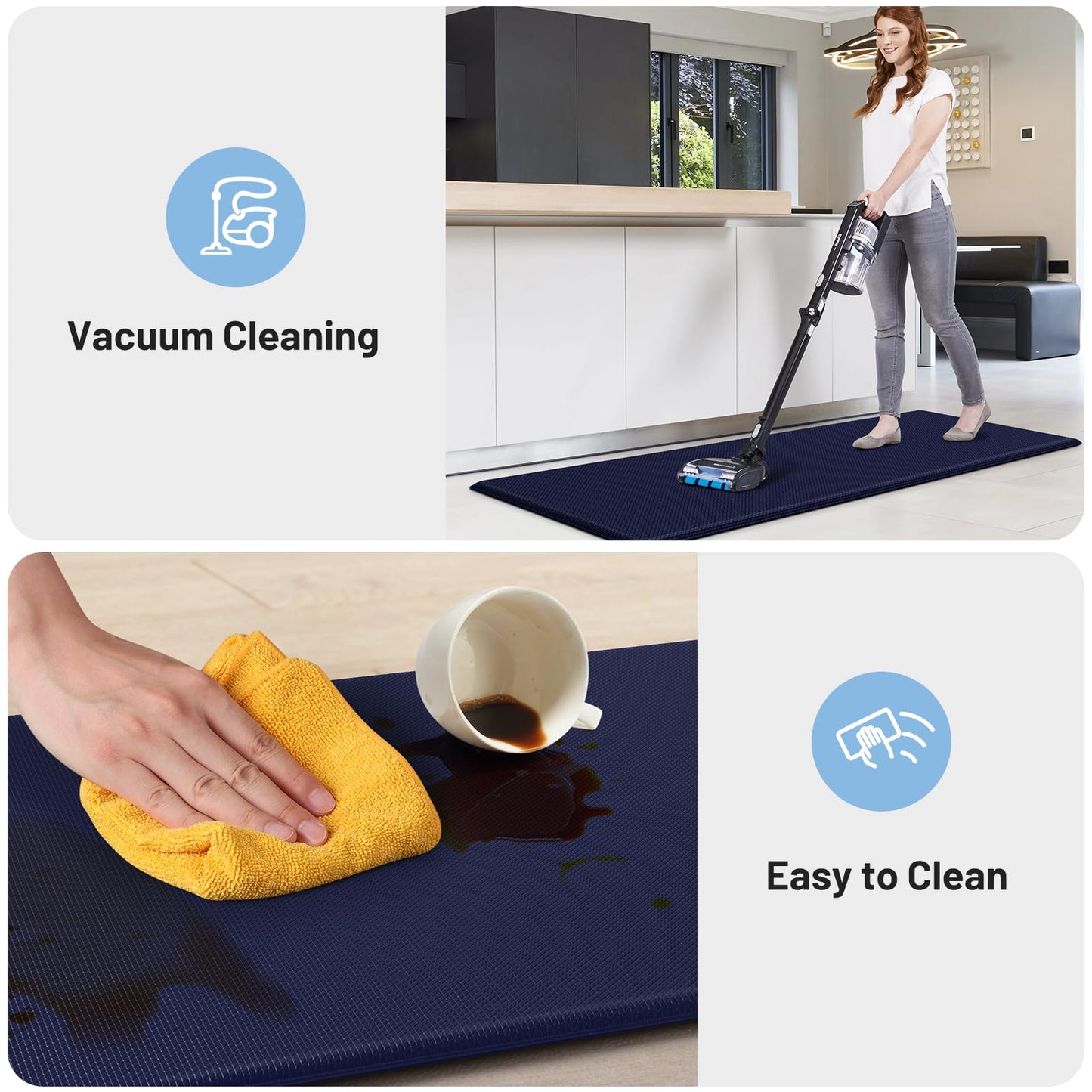 StepLively Kitchen Mat, 2 PCS Kitchen Rugs, Cushioned Kitchen Mats for Floor, Anti Fatigue Kitchen Rug Set, Non-Skid Standing Mat for Kitchen, Office, Sink, 17.3"×30"+17.3"×47", Blue