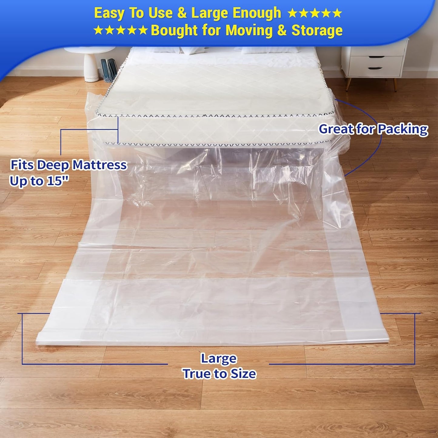 Skiennix King Mattress Bag - Heavy-Duty Plastic Protector for Moving & Storage | 2-Pack, Extra Thick