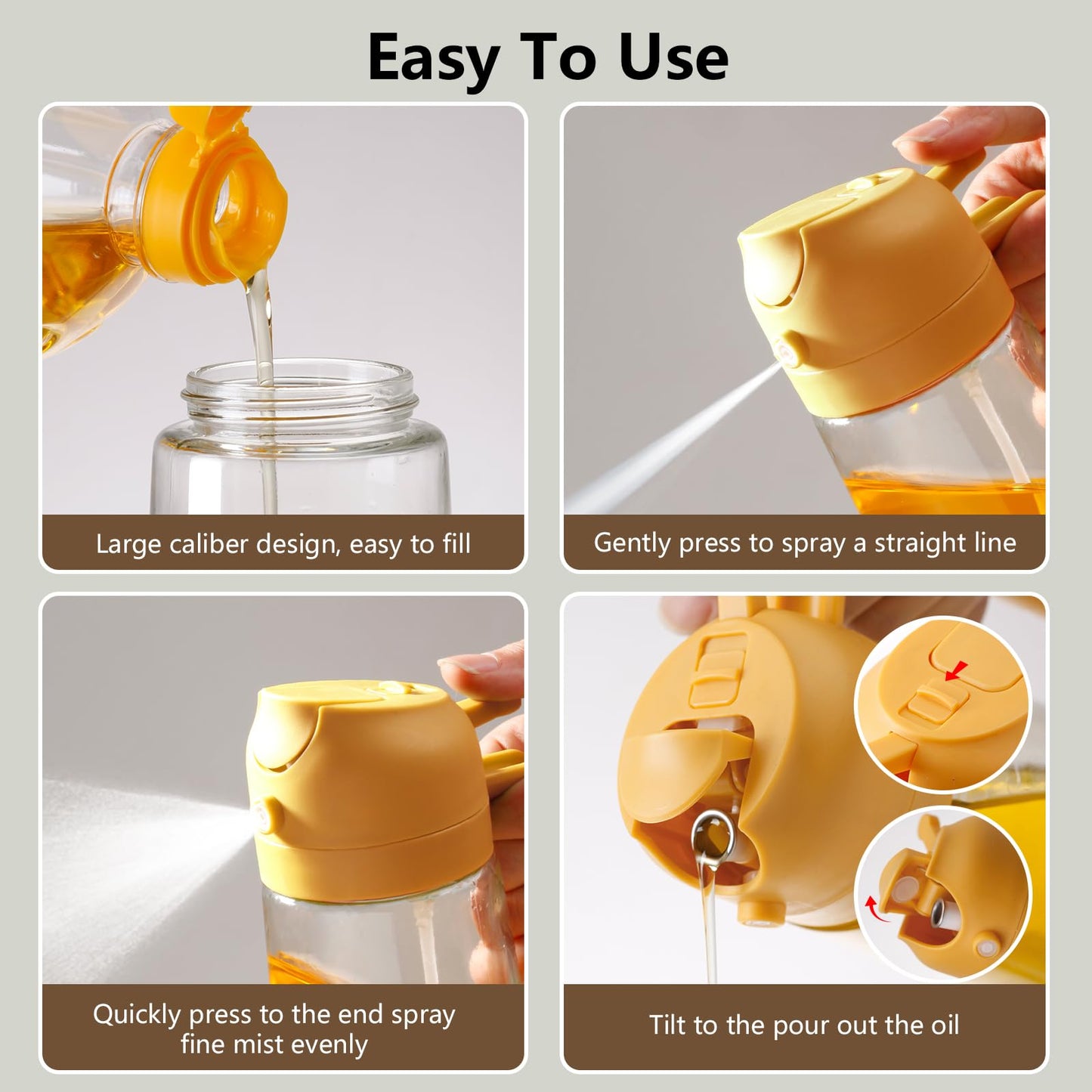 SWEET VIEW Oil Sprayer for Cooking, 16oz/470ml 2 In 1 Glass Olive Oil Sprayr & pourer for Kitchen, Air Fryer, Cooking, Salad, BBQ (Yellow)