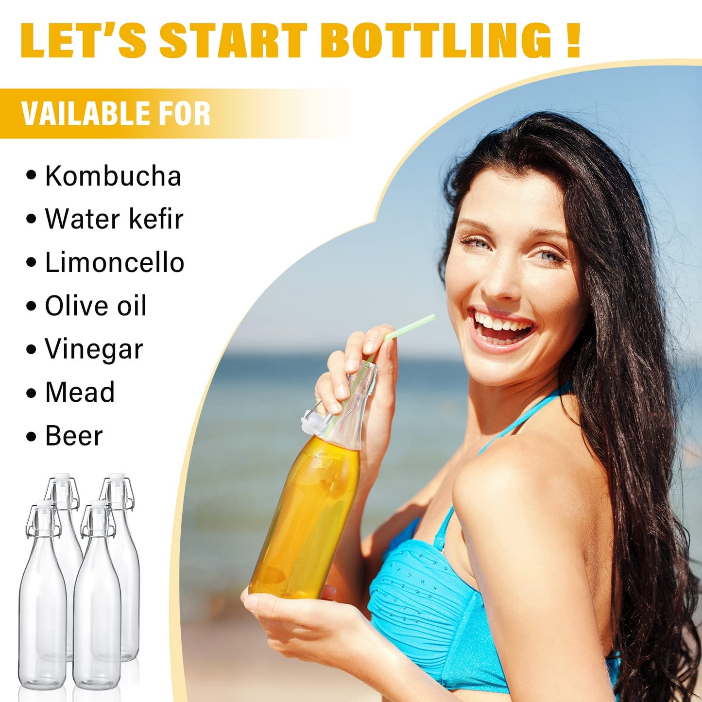 Aoriher 12 Pcs 25 oz Swing Top Glass Bottles 750 ml Glass Bottles with White Caps for Home Brewing Kombucha Homemade Juices Beer Water Oil Vinegar Soda Syrup Kefir Beverages