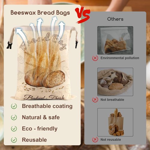 Beeswax Bread Bags - XL 17x13 Inch Reusable Storage for Homemade Sourdough | Keep Bread Fresh