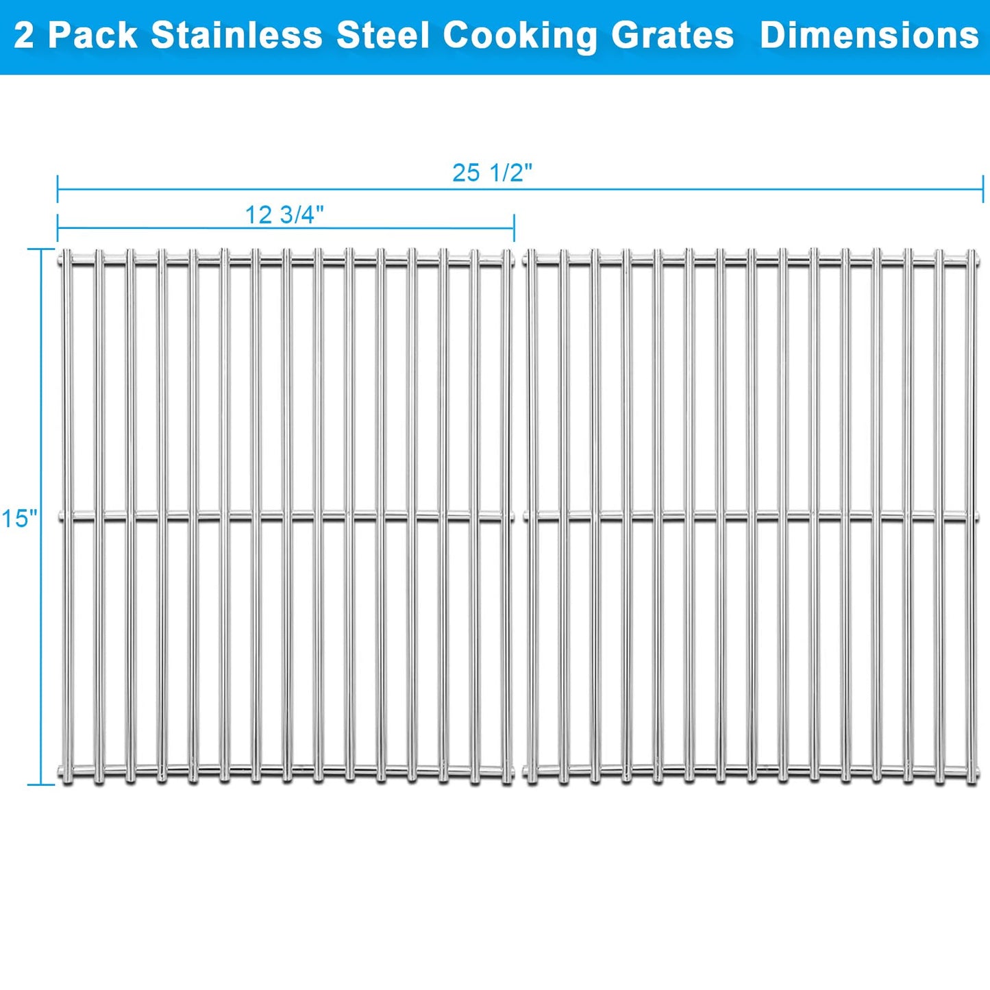 15 Inch Cooking Grates Replacement Parts for Broil-Mate 165154 195554 Broil King 986557, 9869-54 9869-57 Signet Crown Huntington 6666-54 Sterling 1155-54 Solid Stainless Steel Grill Grids
