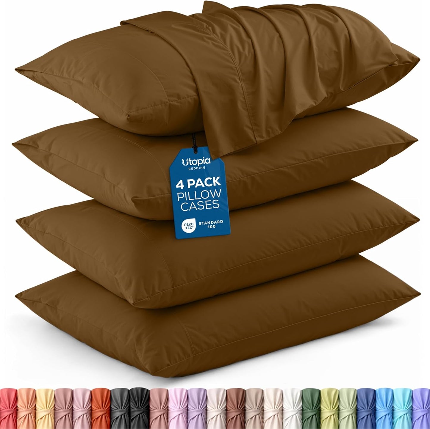 Utopia Bedding King Pillow Cases - 4 Pack Soft Brushed Microfiber - Fade Resistant 20 X 40 Inches | Mocha