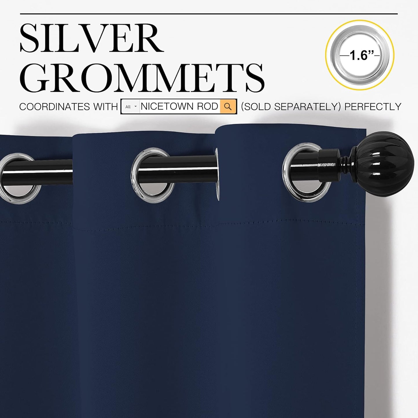 NICETOWN Navy Blackout Curtains - 55" x 90", 2-Piece Grommet Panels for Sunlight Blocking & Modern Decor