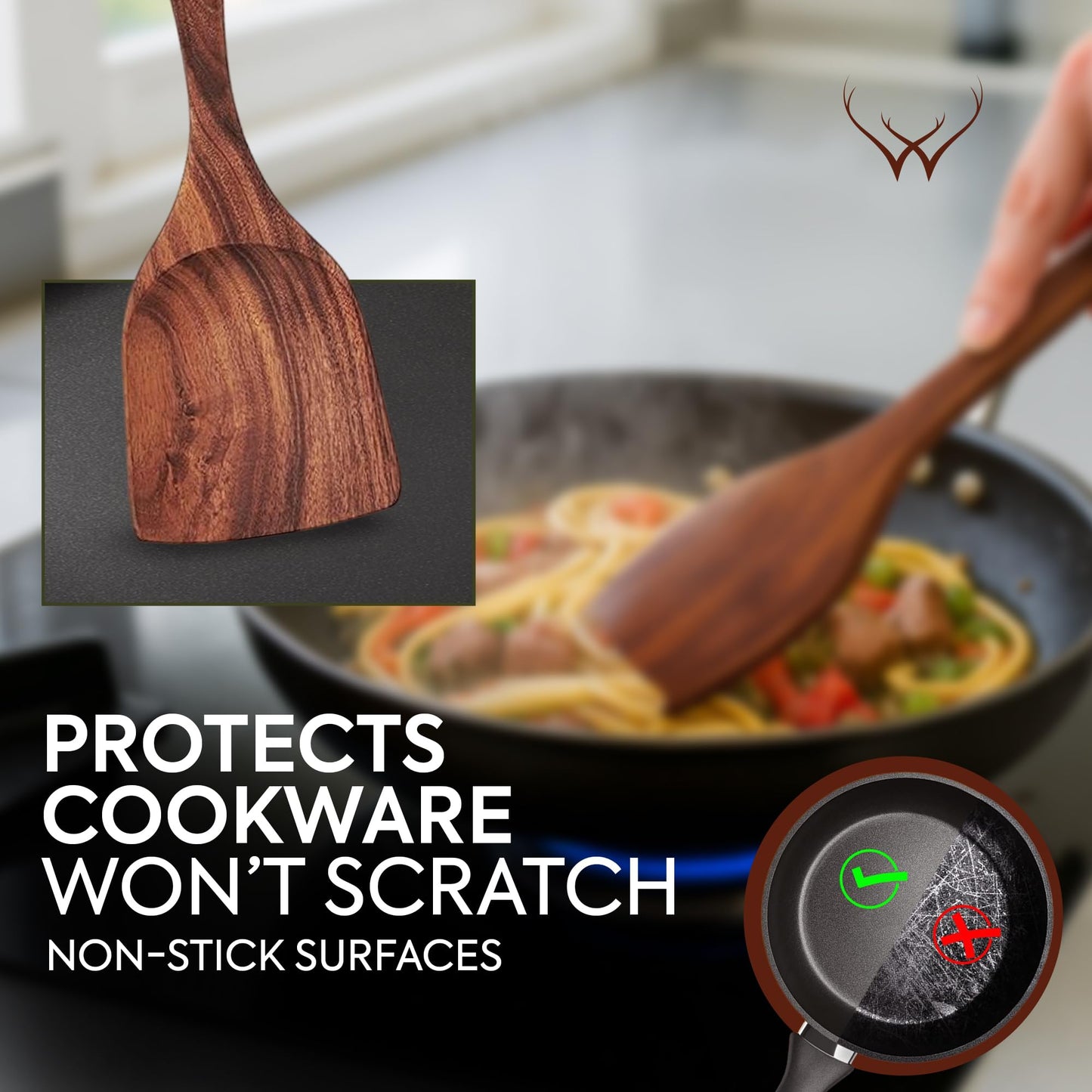 7 Pcs Teak Wooden Kitchen Utensils – Handcrafted Wooden Cooking Utensils Set with Holder, Elegant Wooden Spoons for Cooking & Timeless Utensil Set for Daily Use - Teak Utensils Set for Cooking
