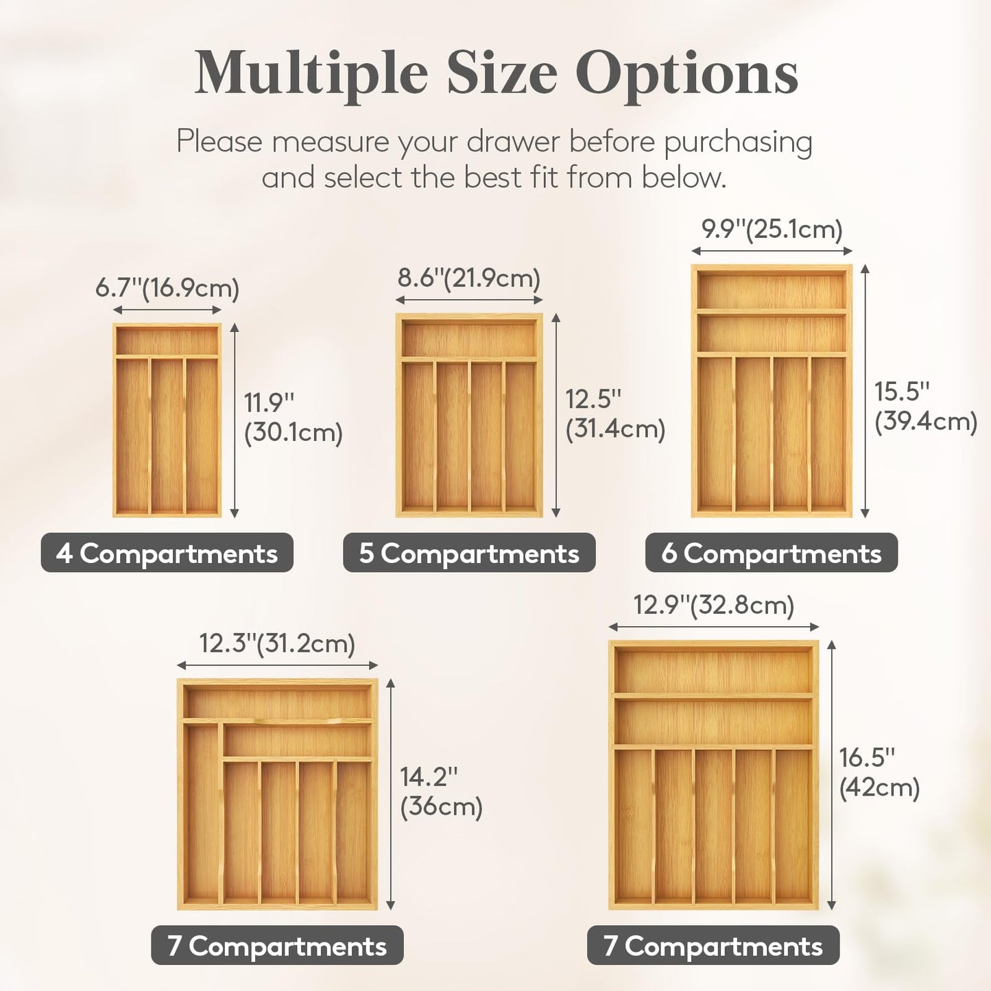 Lifewit Silverware Drawer Organizer, Utensil Tray for Kitchen, Flatware and Cutlery Holder, Storage for Spoons Forks Knives, 6.7 x 12", Natural