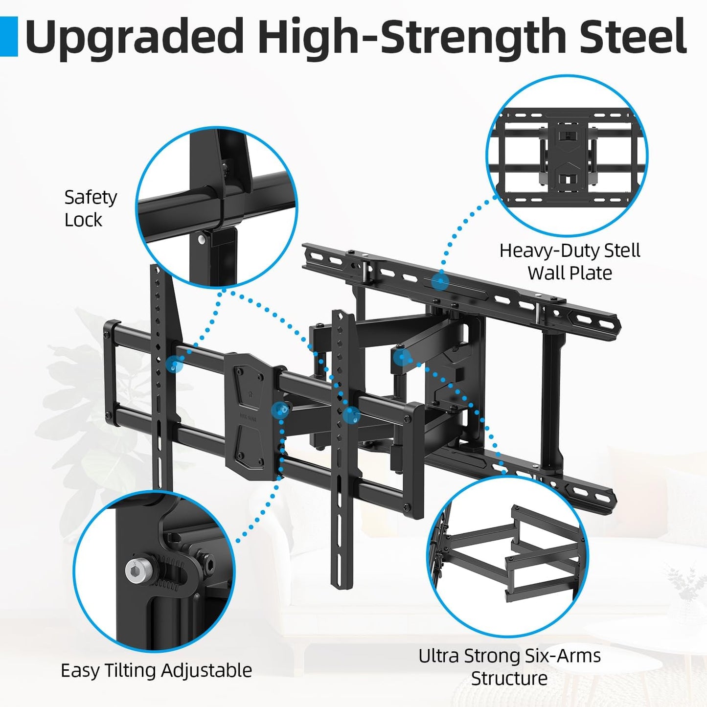 USX STAR Full Motion TV Wall Mount - Adjustable Swivel & Tilt for 42-86 Inch TVs | Supports 110 LBS, Max VESA 600x400mm