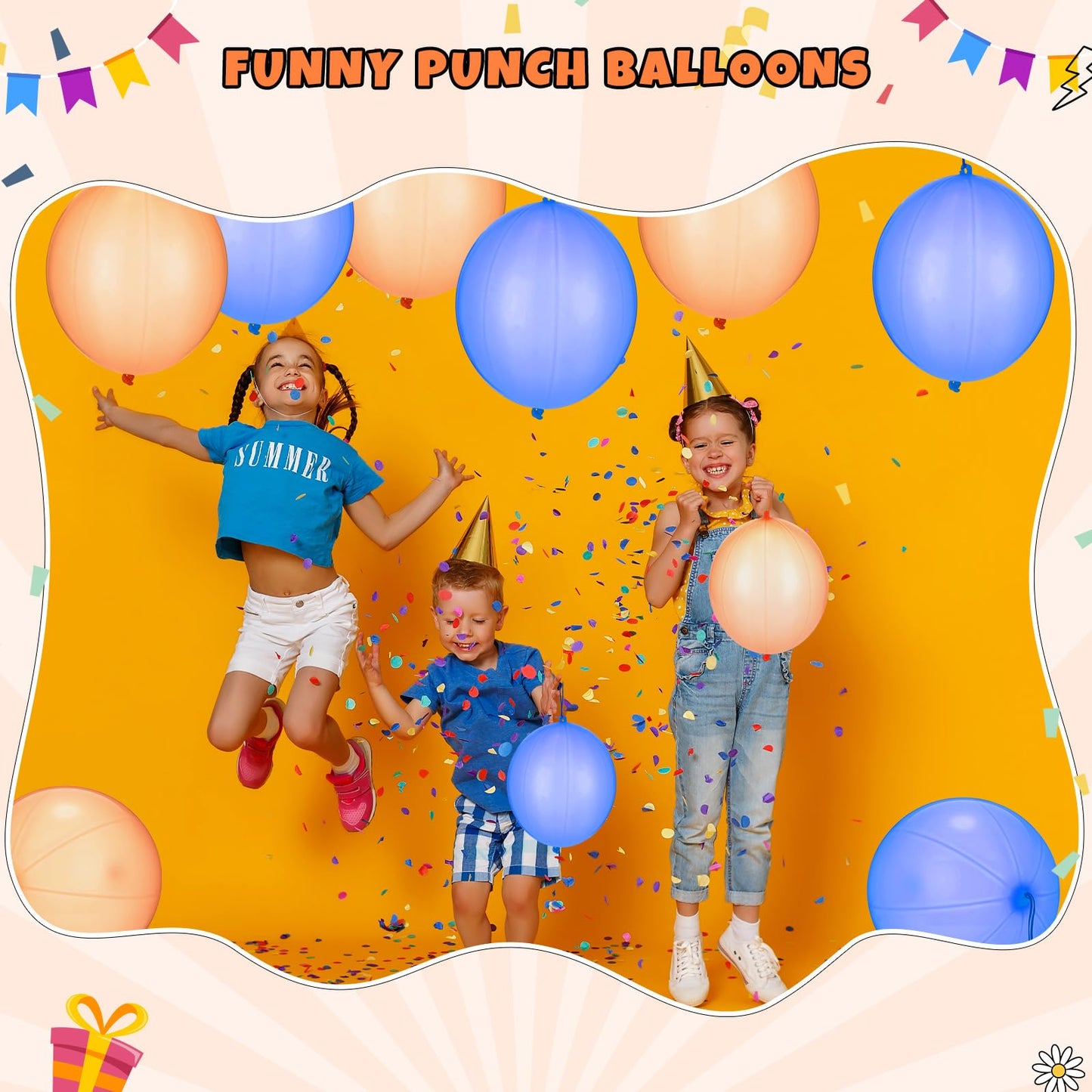 Soulchen 24 Pcs Blue and Orange Party Favors Punch Balloons Bulk for Kids Birthday Party Decorations Punching Balloons Thickened Ball with Rubber Band Handle for Birthday Gift Goodie Bag Supply